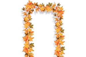 FilmHoo Fall Decorations for Home Thanksgiving Decorations Fall Decor 2 Pack Fall Garland Maple Leaves 5.9ft Piece Artificial Colorful Maple Foliage Garland for Fall Autumn Indoor Outdoor Decor