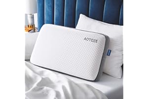 AOTOZE Best Flat Pillow for Deep Sleep, Hard Pillow for Sleeping, Memory Foam Pillow, Oeko-TEX & CertiPUR-US Double Certifica