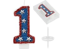 AKURIEEY American Flag Birthday Candle Red Blue Sequin Number 1 Candle Perfect for Independence Day and Captain America Birthday Party Decorations Favors