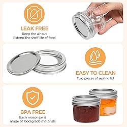 ComSaf Mini Mason Jars 4oz - 16 Pack, Regular Mouth