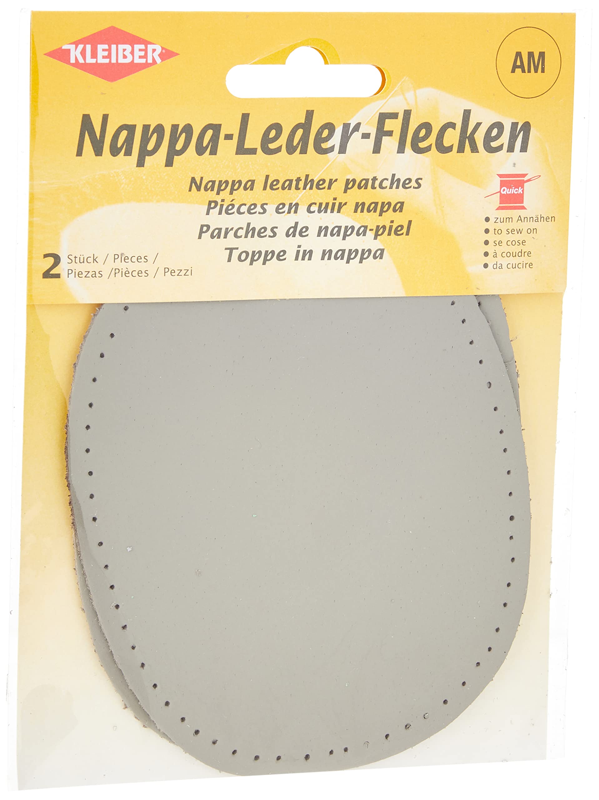 Kleiber Sew-on Nappa Leather elbow and knee patches 12.5 cm x 10 cm, Grey, 2 per pack