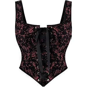 Scarlet Darkness Women Renaissance Corset Tops Medieval Jacquard Bustier | Fishboned, Lace Up, Exquisite Floral, for Ren Fair