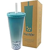 Bumbler 24oz Large Reusable Portable Eco-Friendly Tumbler | Drinking Cup with Wide Soft Tip Straw, Aesthetic Leak-Proof Lid – for Boba Tea, Smoothies, Iced Coffee, Hot or Cold Drinks – Teal
