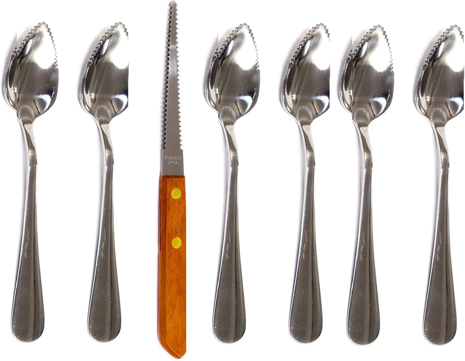 Grapefruit Spoon And Knife Set, 6 Stainless Steel Serrated Spoons & 1 Grapefruit