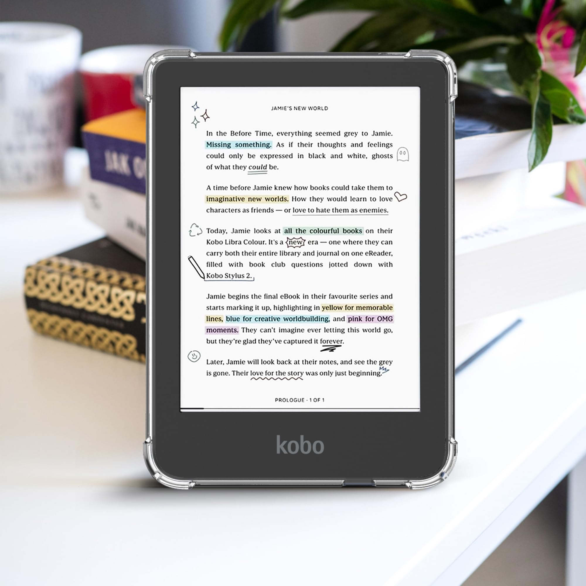 Clear Case for 6 inch Kobo Clara Colour/Clara BW/Kobo Clara 2E eReader/ 2in 1 Case with 50 Stickers,Lightweight and Scratch-Proof Silicone Back Cover
