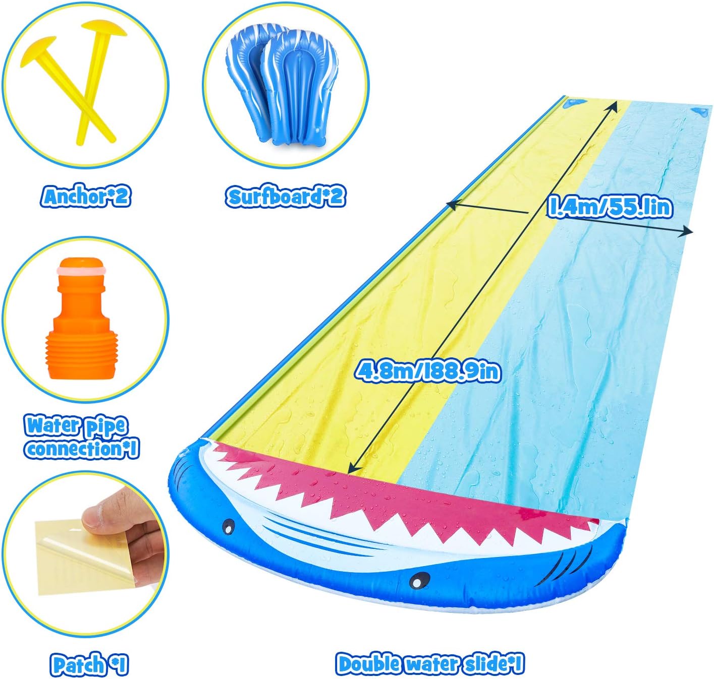 RenFox Slip and Slide, 16FT Inflatable Splash Water Slides with 2 Racing Lanes & Body Boards for Kids Boys Girls, Outdoor Summer Water Toys for Backyard Garden Lawn: Toys & Games