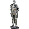 Design Toscano King's Guard Medieval Decor Half Scale Knight Armor Gothic Statue, 39 Inch Tall, Cast Stone Resin, Metallic Finish with Faux Stone Base