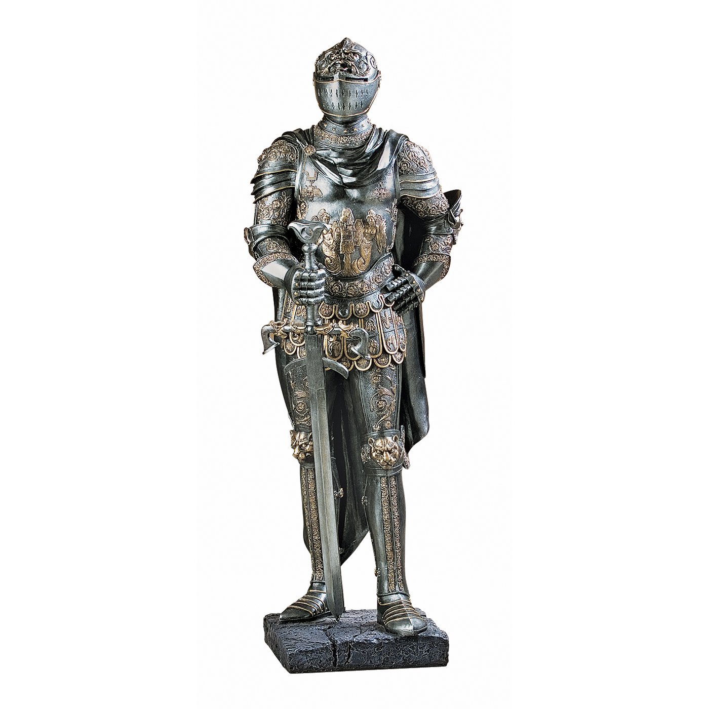 Design Toscano CL4256 The King's Guard Medieval Decor Half Scale Knight Armor Gothic Statue, 99 cm, Polyresin, Two Tone Metallic, Gold,silver