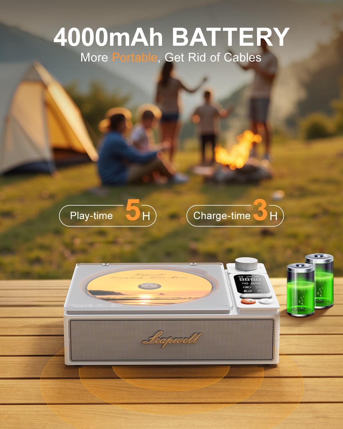 Leapwell CD Player Portable Bluetooth Desktop CD Players for Home with Speakers Rechargeable Small Retro CD Player with LCD Screen Optical USB White