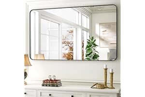 Easly 30 x 48 Inch Bathroom Mirror, Rounded Rectangular Vanity Mirror for Wall, Modern Mirror for Room Decor, Black Framed Wall-Mounted Mirrors for Home Decor, Hangs Horizontally or Vertically