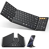OMOTON Foldable Bluetooth Keyboard Supports Up to 3 Devices, Rechargeable Wireless for iPad iOS Android Tablet MacOS Windows Laptop PC, Full Size Folding Travel Keyboard