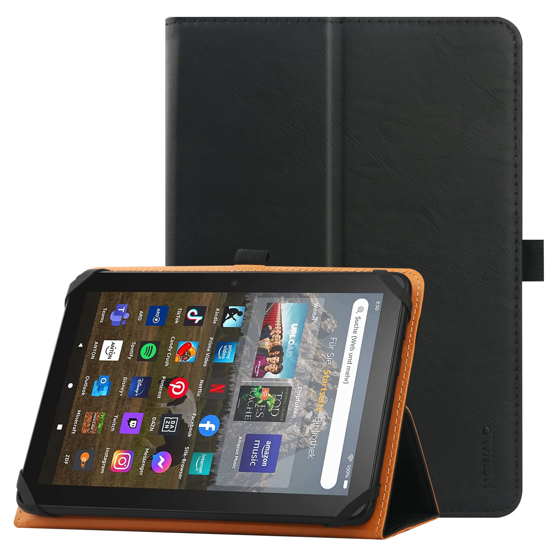 HGWALP Universal Case for 7" & 8" Tablet, Stand Folio Case with Adjustable Silicon Band and Stand - Black — image 1
