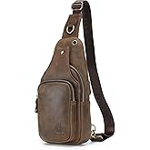 SCHLATUM Mens Sling Bag Genuine Leather Crossbody Bags for Men Small Sling Chest Backpack Casual Man Bag Hiking Outdoor, Coffee