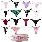 abandi Variety Pack Thongs for Women Sexy T-Back G-String Thong Panties, Assorted Lace Cheeky Hispter Briefs with Storage Bag