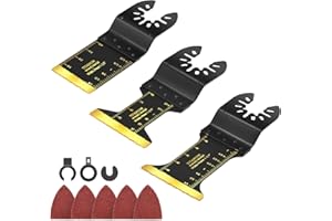 DuroFort 3 PCS Titanium Oscillating Tool Blades, Professional Universal Multi Tool Blades Kits with Sandpaper, Multitool Blades Accessories Compatible with Fein Multimaster Tools Black & Decker