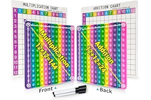 2-Sided Multiplication & Addition Pop it Times Table 12×12 &12+12, Practicing Chart and Erasable pens Included, Large Fidget 