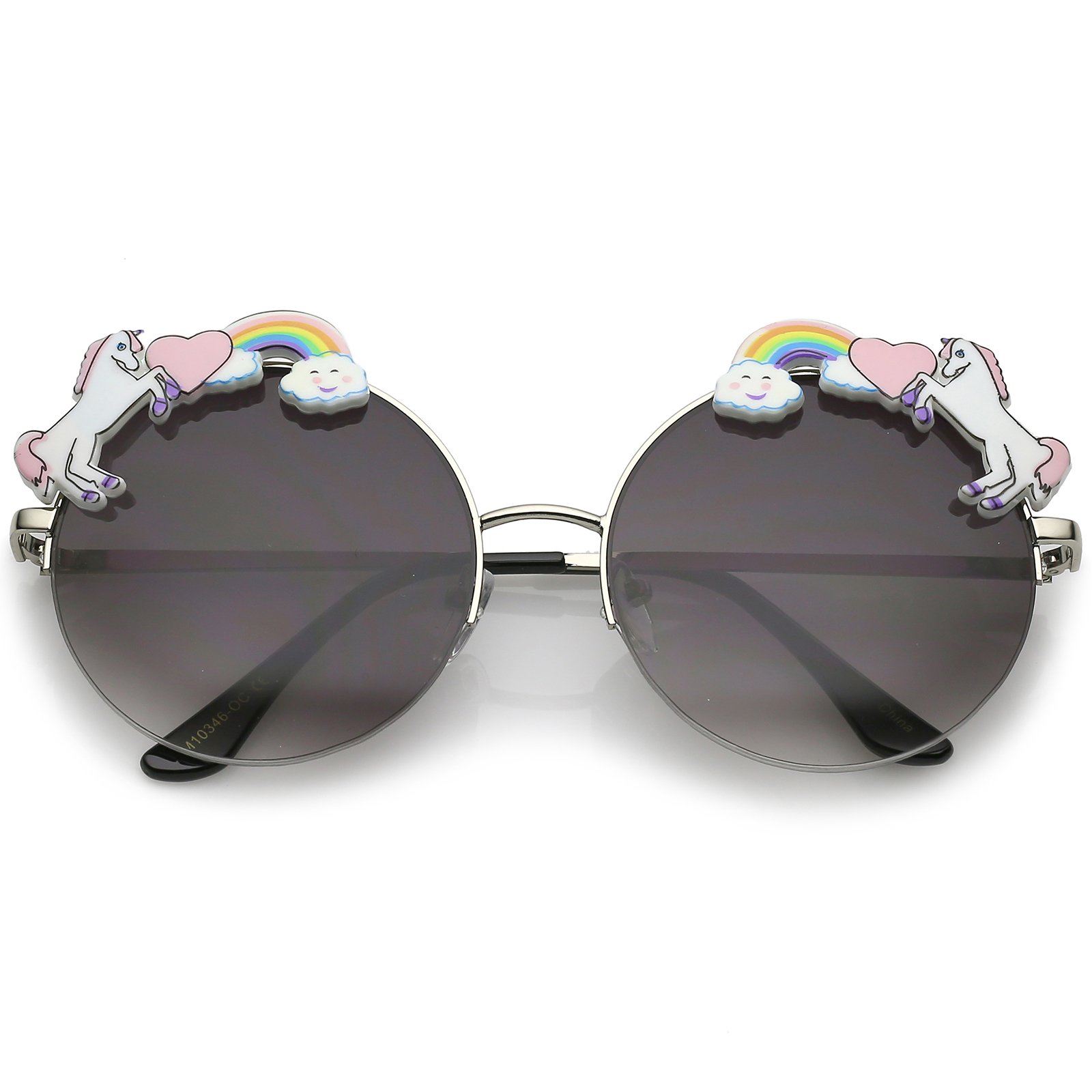 Unicorn Rainbow Semi Rimless Gradient Colored Round Lens Sunglasses 56mm