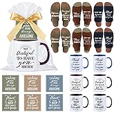 Capoda 6 Sets Employee Appreciation Gifts Bulk Inspirational Thank You Staff Mug Gift Set 12 oz Staff Inspirational Mugs Socks Thank You Tags Ribbons Cellophane Bags for Team Teacher Coworker