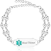 Uloveido Medical Identity Bracelet - Stainless Steel Double Heart Link Chain Medical Alert ID Bracelets for Women Mother Grandmother YA5198