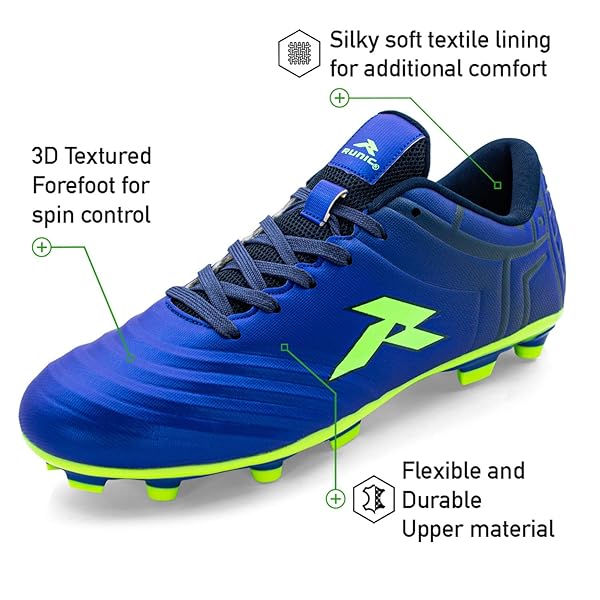 RUNIC SOCCER CLEATS FOR MEN – FIRM GROUND SOCCER SHOES WITH MULTI-SHAPED STUDS, FOOTBALL SHOES WITH TEXTURED FOREFOOT, SOFT LINING, FLEXIBLE UPPER, AND REINFORCED STITCHING