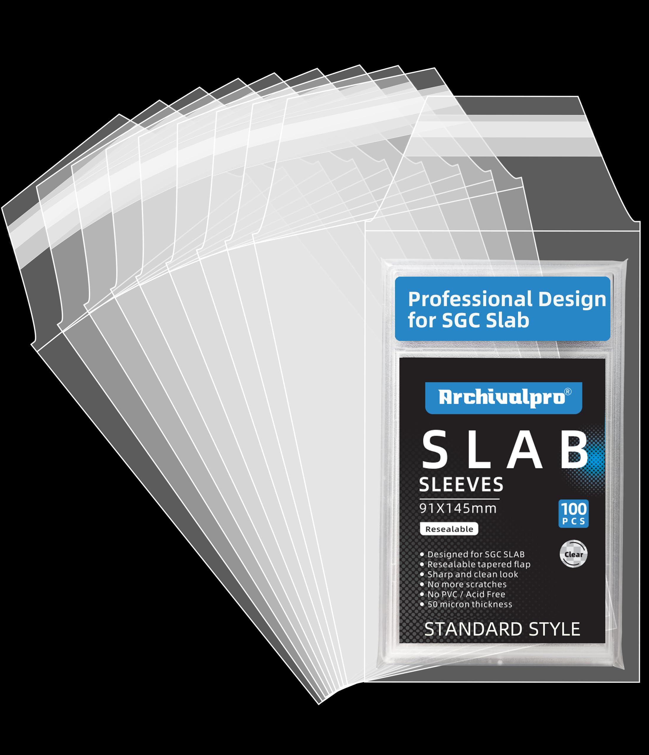 ARCHIVALPRO Graded Card Sleeves 100pcs Graded Guard Slab Sleeve Super Clear Fit for SGC Graded Cards (91x145mm,100pcs) — image 1