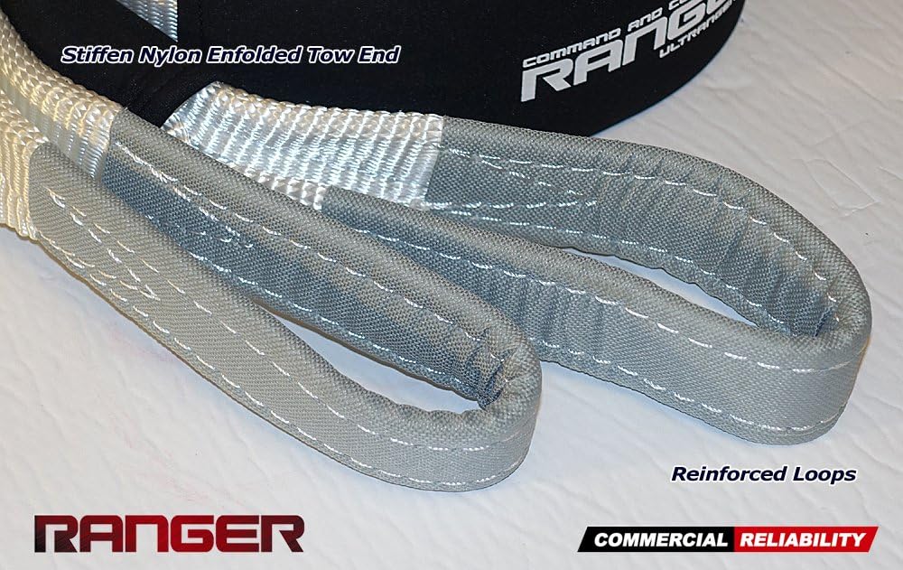 Ranger 3" x 6' Tree Saver Strap for Tow Winch Recovery Heavy Duty with Reinforced Loops + Protective Sleeves 30,000 lb Breaking Capacity 13.6 Tons: Automotive