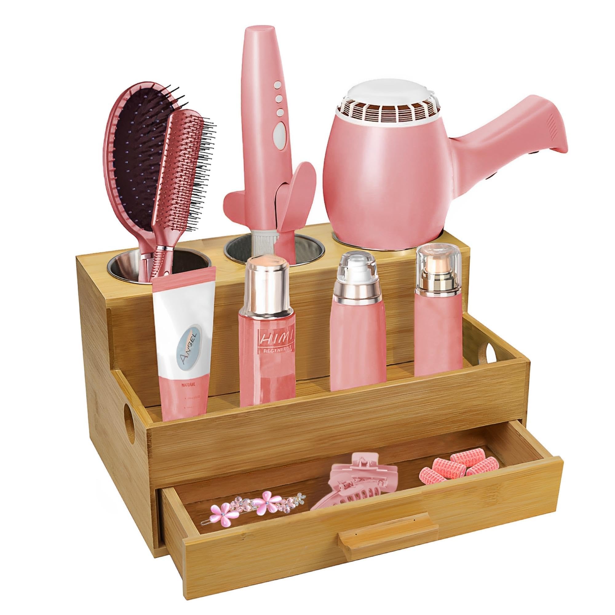 Photo 1 of Sol-Eco Hair Tool Storage Organizer, Bamboo Hair tool organizer for Bathroom, Kitchen and Makeup,Hair organizer storage Perfect for Storing Blow Dryer, Straightener and Brush