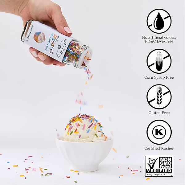 WATKINS RAINBOW DECORATING SPRINKLES, NO ARTIFICIAL DYES, KOSHER, 3.4 OUNCE JAR, 1-PACK