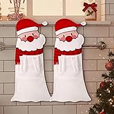 SmoothNovelty 2 Pcs Christmas Hanging Hand Towels Funny Santa Hanging Washcloths Soft Microfiber Super Absorbent Face Towels for Bathroom Kitchen Christmas Decorative