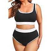 Tempt Me Women Plus Size High Waisted Bikini Set Two Piece Swimsuit Full Coverage Sporty 2 Piece Bathing Suits