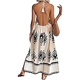 Floerns Women's Boho Tribal Halter Dress Sleeveless Backless A Line Long Dresses
