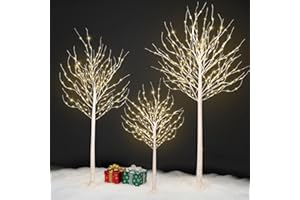 VIVATREES 4ft & 6ft & 8ft LED Birch Tree Set, with Warm White Lights for Outdoor Indoor Christmas & Wedding Decor (3 Sizes Pack)