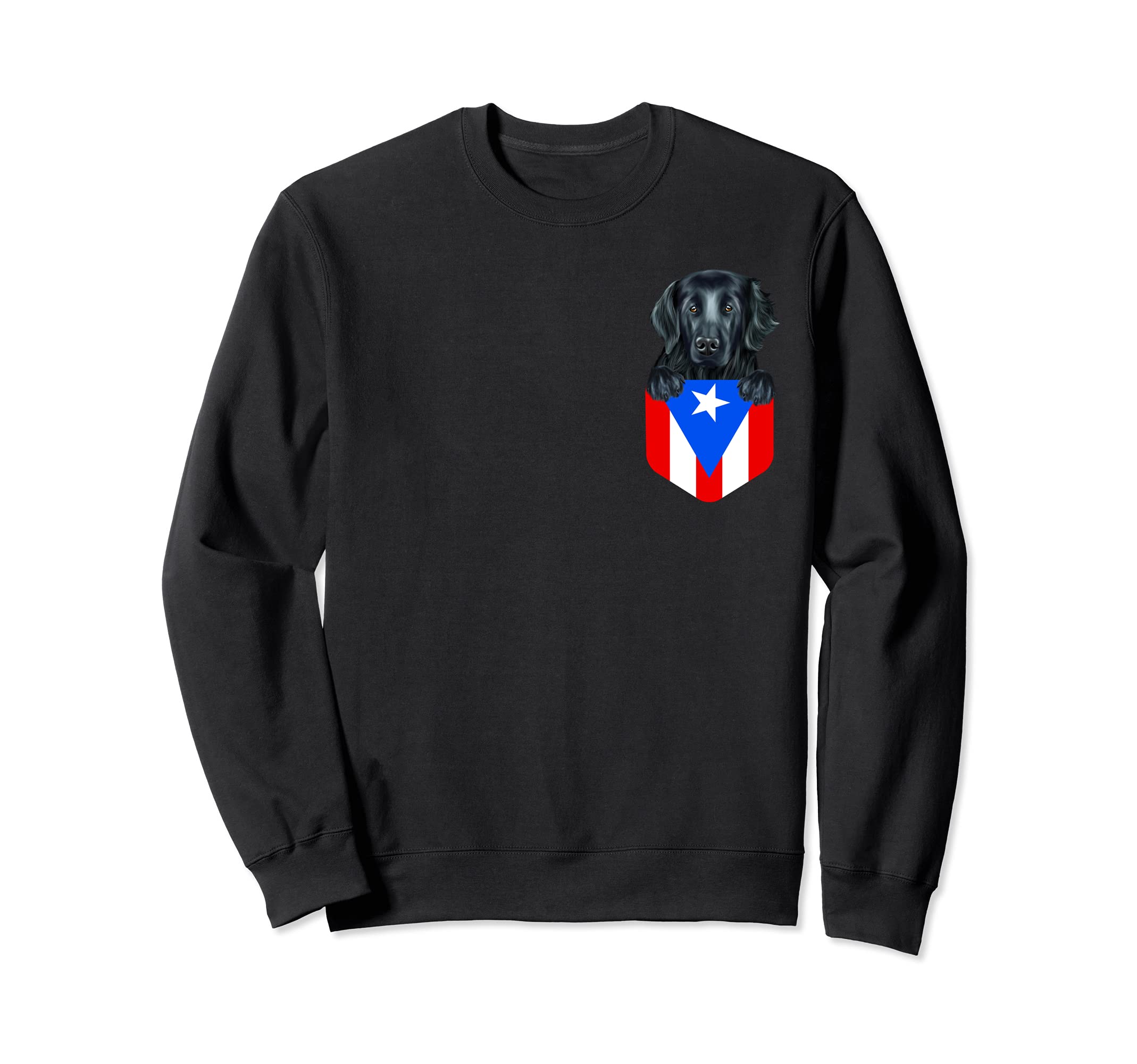 Puerto Rico Flag Flat-Coated Retriever Dog In Pocket Sweatshirt