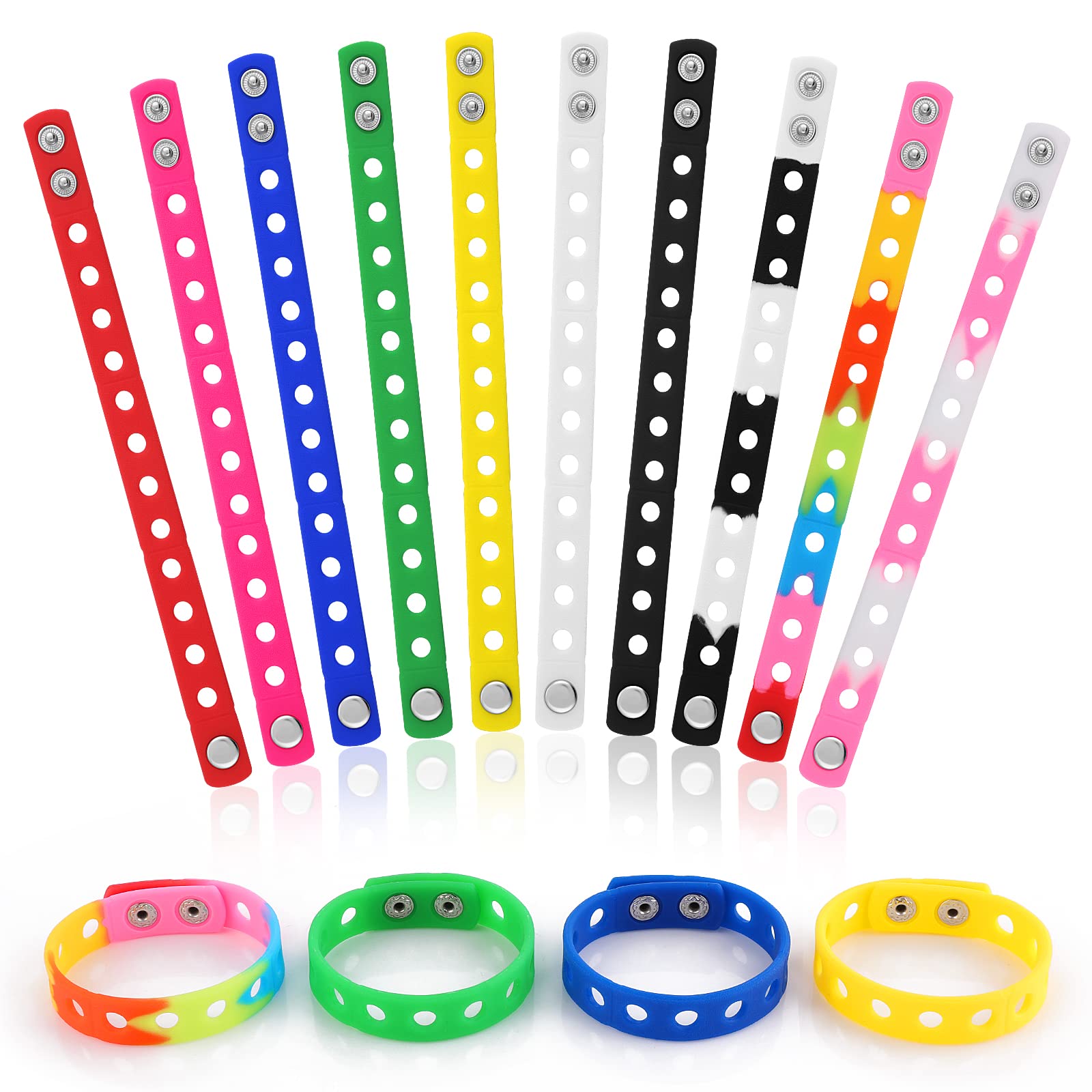 Grevosea 10 Pieces Colorful Silicone Wristbands Adjustable Rubber Bracelets Kids Silicone Bracelets Charm Wristbands for Boys Girls Swimming Identify Birthday Presents Party Gifts