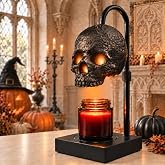 Skull Candle Warmer Lamp with Timer for Gothic Decor, Halloween Home Decor | Halloween Wax Warmer Lamp for Jar Candle, Dimmable Gothic Lamp with 2 Bulbs, Adjustable Height, Auto Shut Off, Goth Gifts