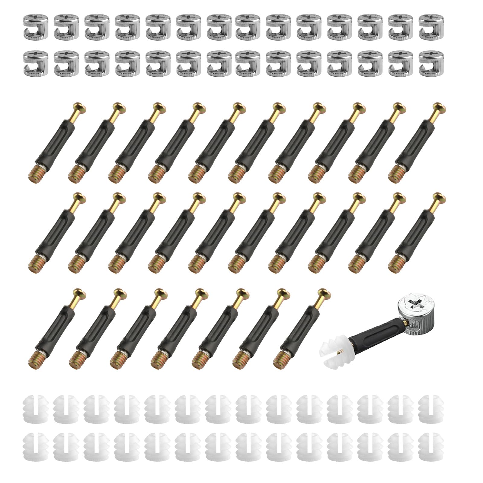 46 Sets(138 Pcs) Furniture Hardware Fittings: M15 Eccentric Cam Lock Nut for Furniture Fittings, Furniture Screws Dowels M6x40mm, Pre-Inserted Nuts, Cam Bolts for Drawer Wardrobe Cabinet Connectors