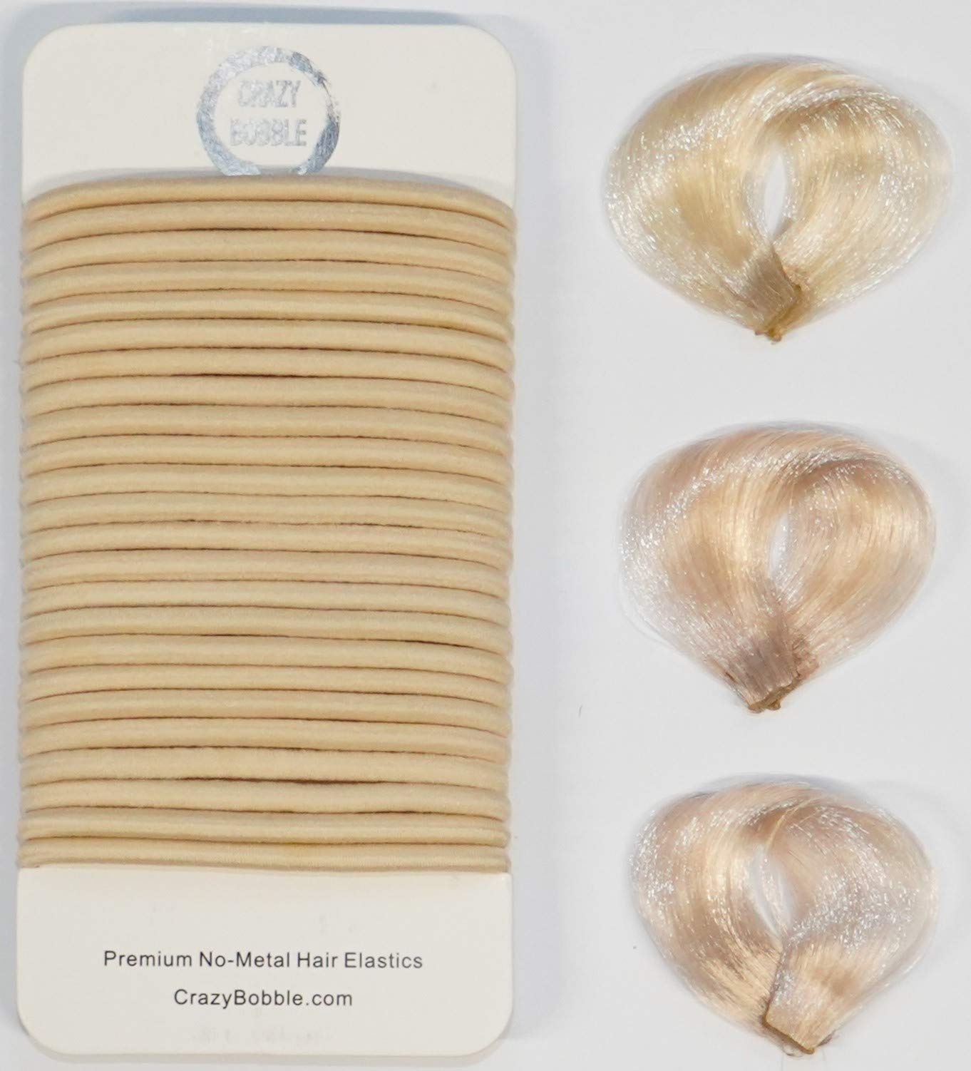 24 Pcs Beige Blonde Crazy Bobble® Premium Non-Metal Hair Elastics Hair Bands 4mm Thick Hair Ties For Adults and Kids