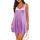 Pungdra Women's Sequin Dress for Women Sparkly Glitter V Neck Shift Cocktail Disco Outfit Party Club Night Out Mini Dresses