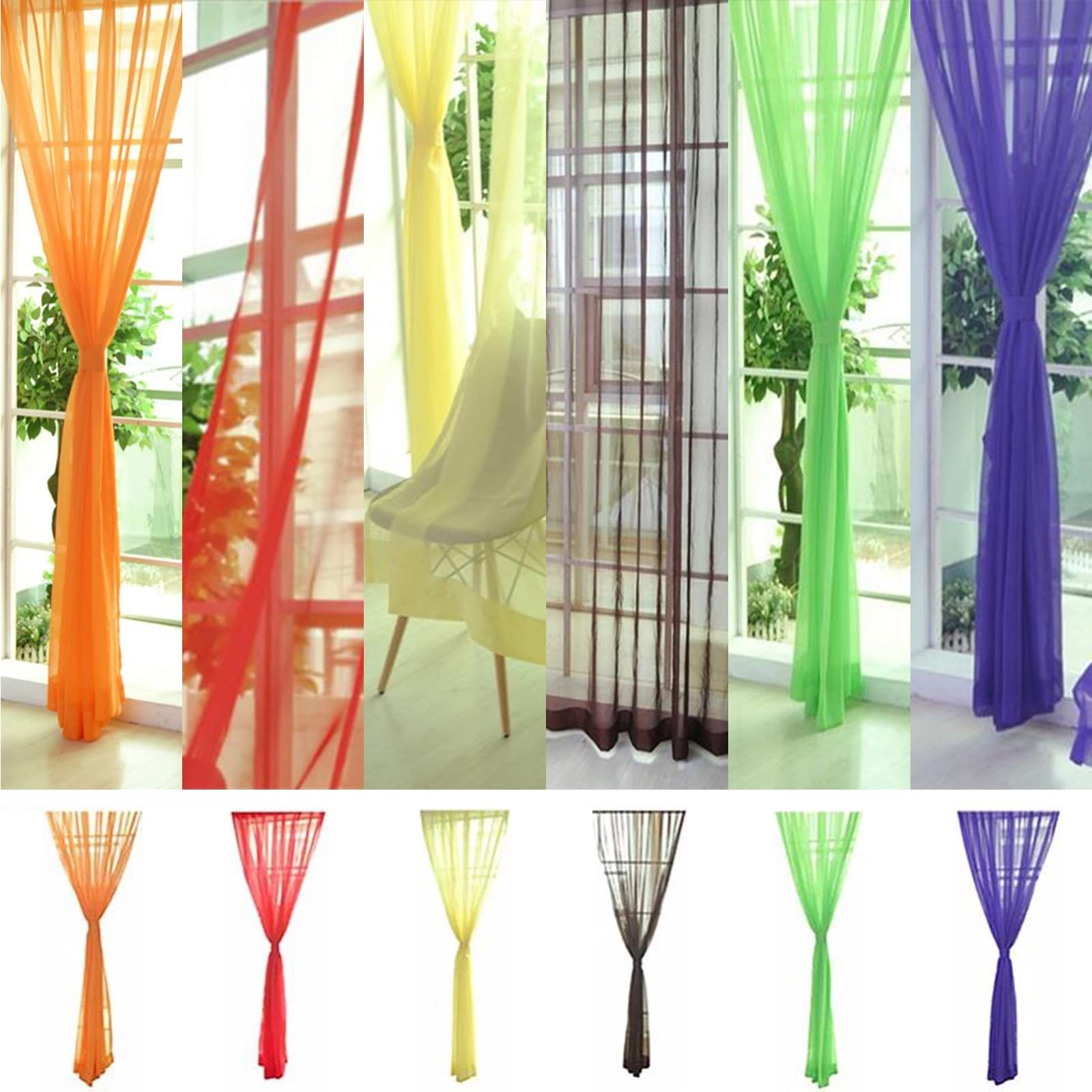 Photo 1 of 6 Pack (Red, Orange, Yellow, Green, Purple, Khaki) 40(W)*79(H) Inch Privacy Transparent Linen Curtains Long Grommets Natural Linen Elegant Decor Filter Window Panels for Bedroom Living Room Kids Room