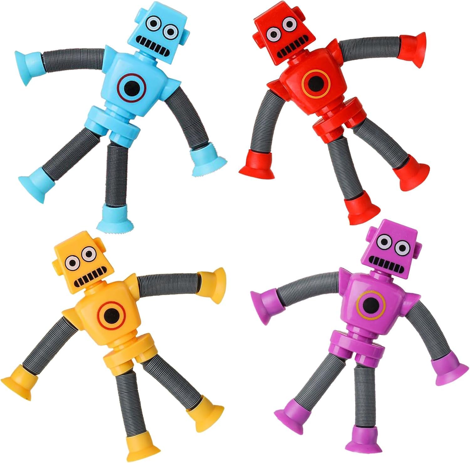 VBBTYRU 4Pcs Multicolor Robot Suction Cup Toy, Stress Relief & Sensory Play, Party Entertainment