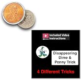Ted's Sterling Magic Disappearing Dime and Penny Trick with Metal Bang Ring | Vanish a dime before your audience's eyes. Use a satisfying metal bang ring to reset. Perfect for beginner and experienced.