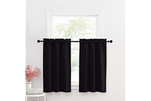 NICETOWN Black Blackout Curtains for Kitchen RV Camper Thermal Inuslated Double Rod Pocket Half Window Tiers for Cafe Short Curtains for Smal Window (1 Pair, 29" W x 36" L)
