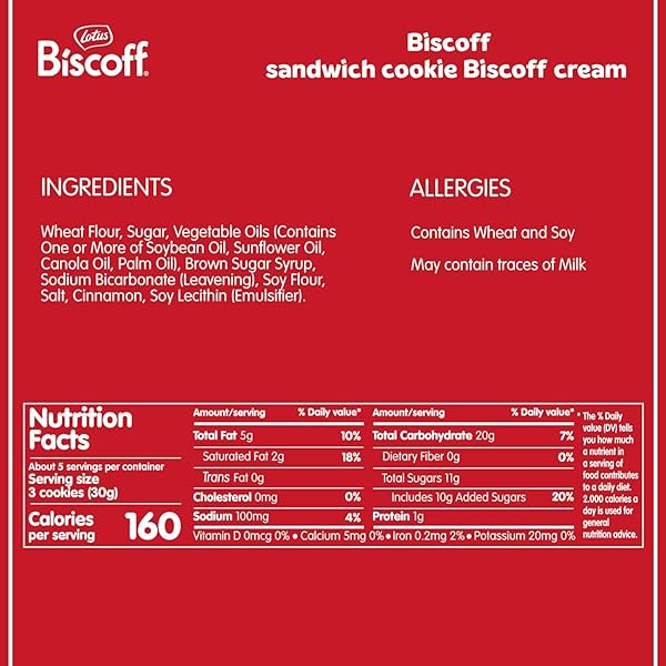 LOTUS BISCOFF SANDWICH COOKIES, BISCOFF CREAM, 15 COOKIES PER PACK, 5.29 OUNCE (PACK OF 9)
