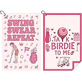 Tudomro 2 Pcs Pink Golf Towels for Golf Bags Women Accessories Funny Microfiber Towel with Clip Christmas Retirement Birthday Gift Golfer Player Lover