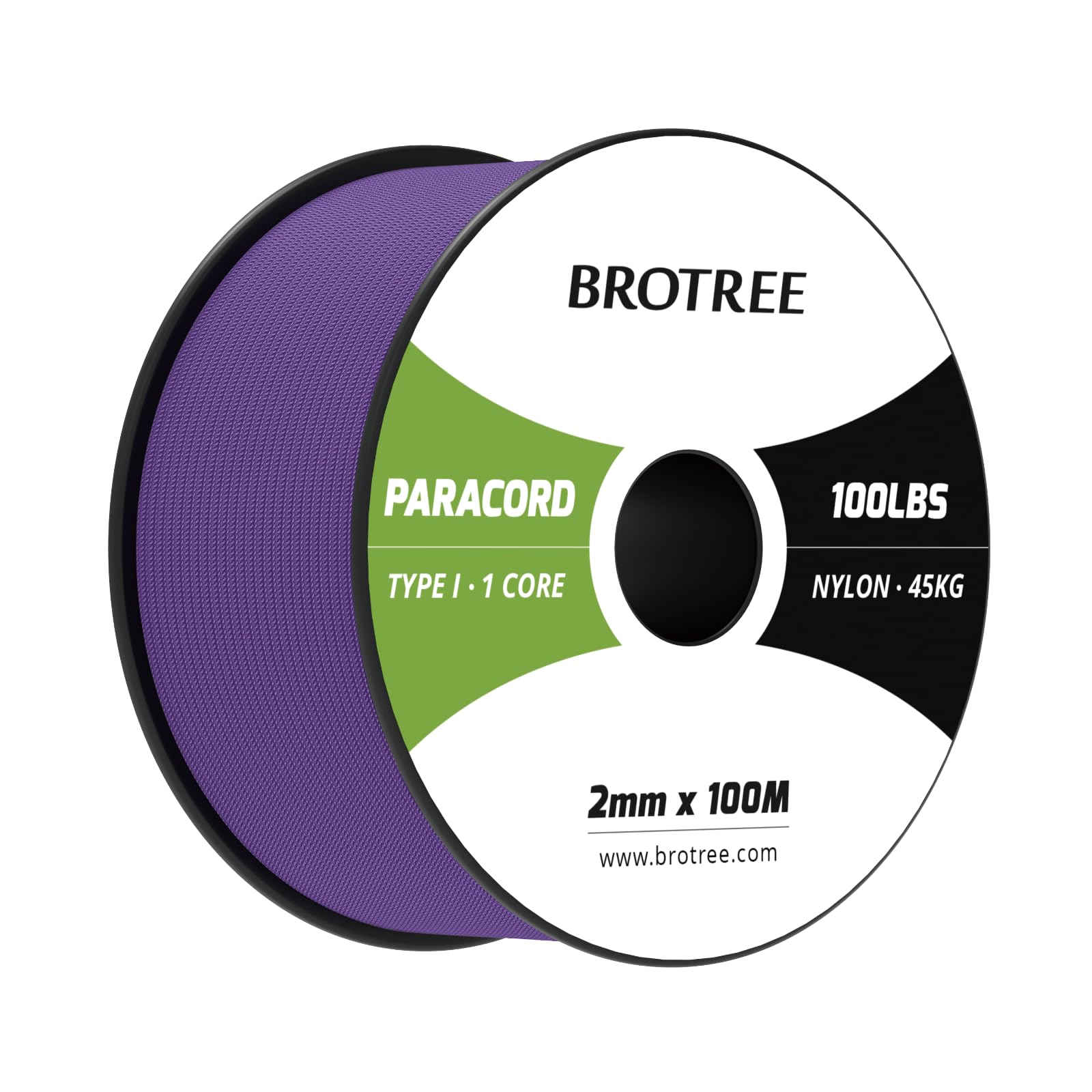 Brotree Paracord 2mm 100M 100% Nylon Rope 1 Strand Parachute Cord for Outdoor, Craft, DIY - 45kg Breaking Load (Purple)