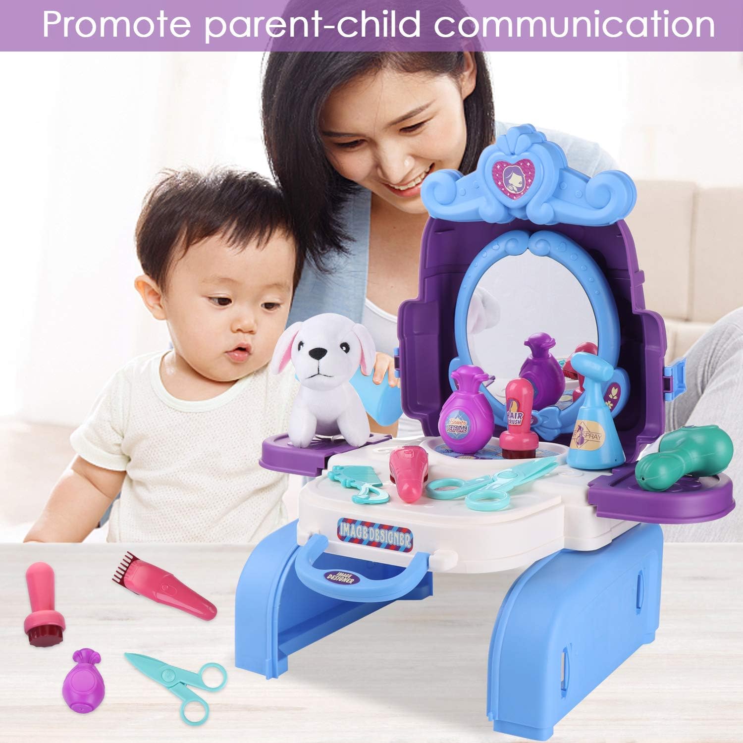 Kids Beauty Hair Salon Toy Pretend Play Hair Styling Set Simulation Hairdressing Kit with 3-in-1 Carrier Backpack, 16Pcs Role Play Educational Toy Pretend Game Gifts for Kids Girls Birthday Christmas: Toys & Games