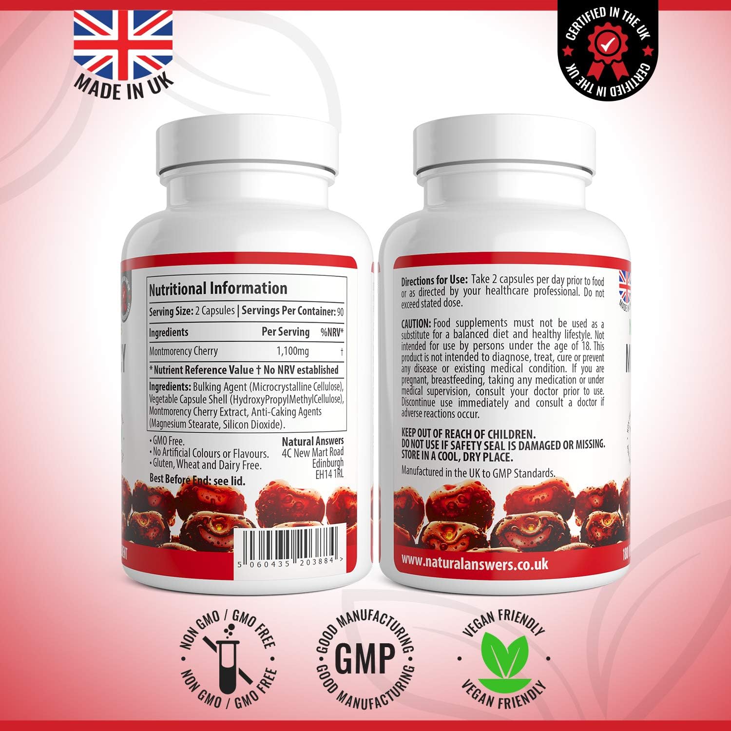 180 Montmorency Cherry Vegan Friendly Capsules, High Strength 1100mg Montmorency Cherries - Image 3