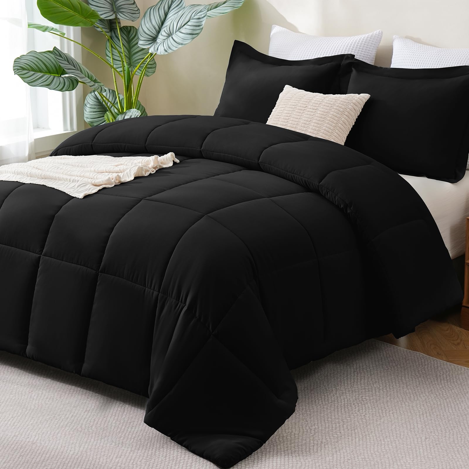 Photo 1 of CozyLux Queen Comforter Set Black - 3 Pieces Box Stitched Comforters Queen Size, Soft Bed Set for All Seasons, Lightweight Bedding Sets with 1 Down Alternative Comforter and 2 Pillow Shams