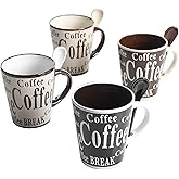 Mr. Coffee Bareggio Mug and Spoon Set, Café Americano, 8-Piece Mug and Spoon Set (14oz)
