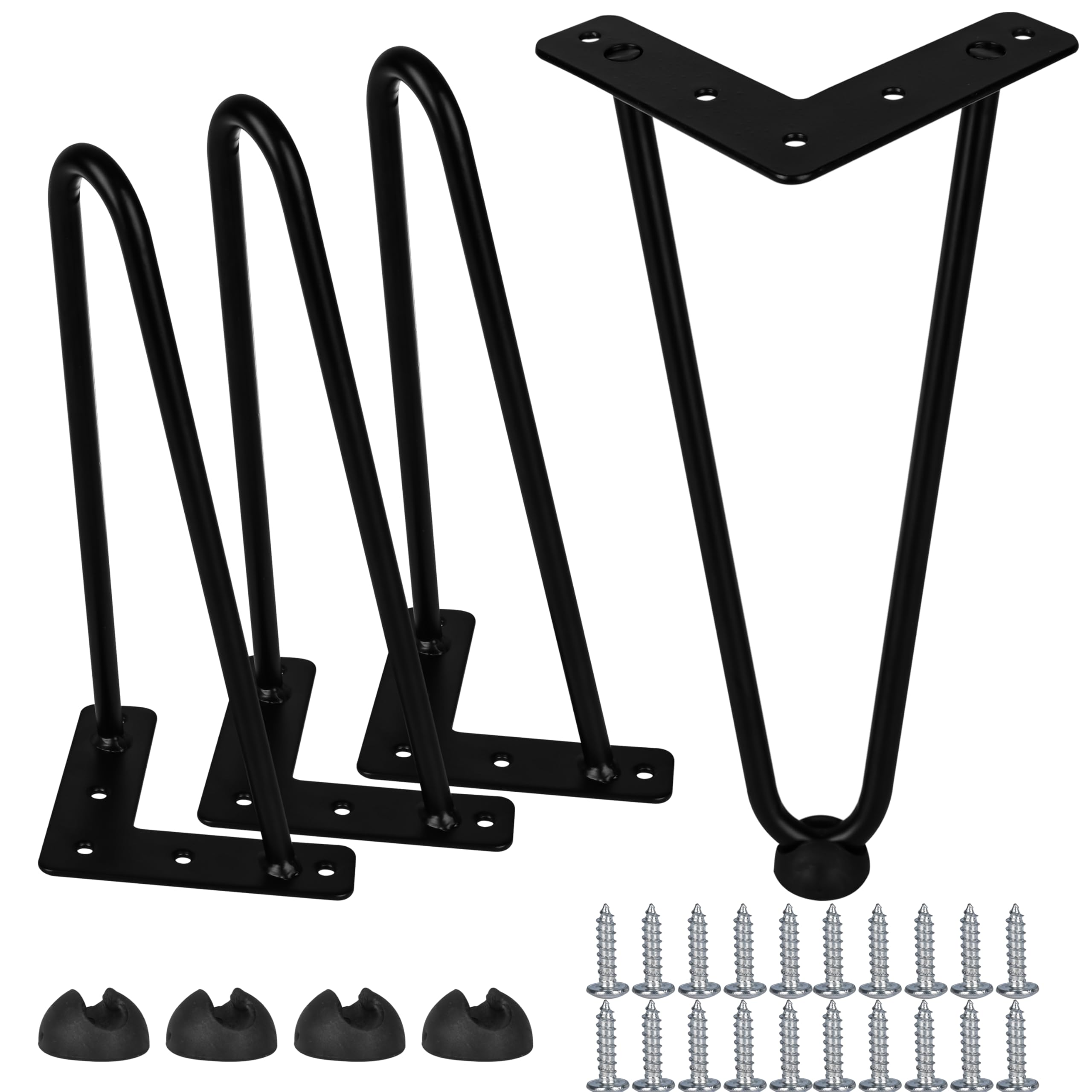 Btowin 16 inch / 40cm Hairpin Legs, 4Pcs Heavy Duty Black Metal Furniture Legs Replacement Support Feet with Rubber Floor Protectors & Screws for Home DIY Projects Coffee Table,TV Stand,Chair Legs